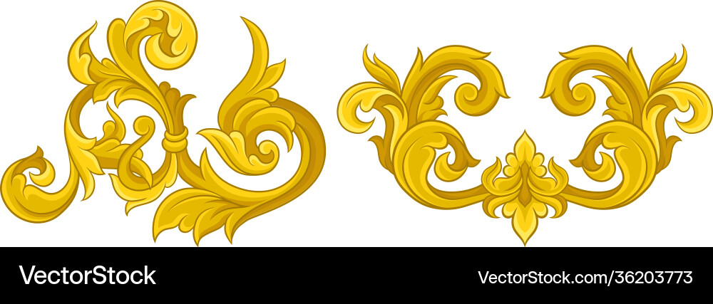 Baroque golden elements with scroll and swirl Baroque golden elements with scroll and swirl Vector Image