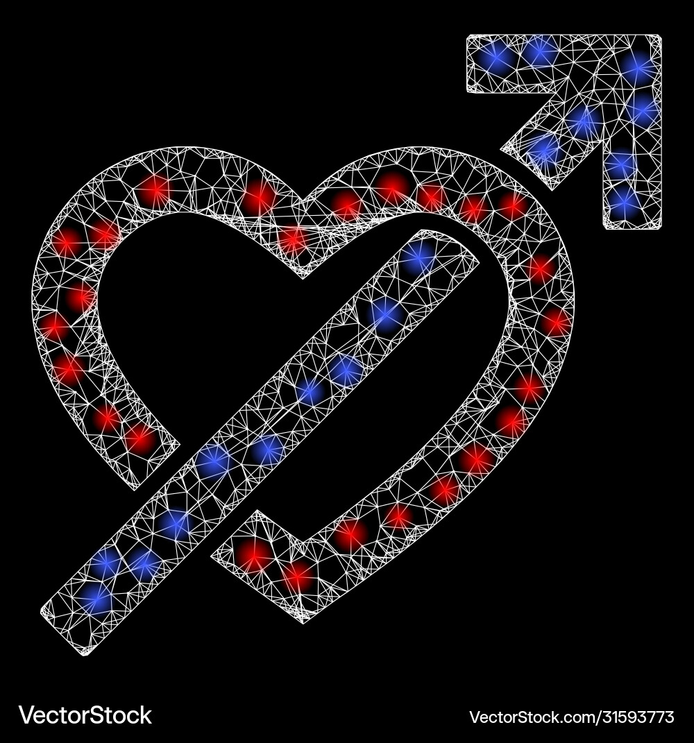 Bright web net heart penetration arrow with light Vector Image