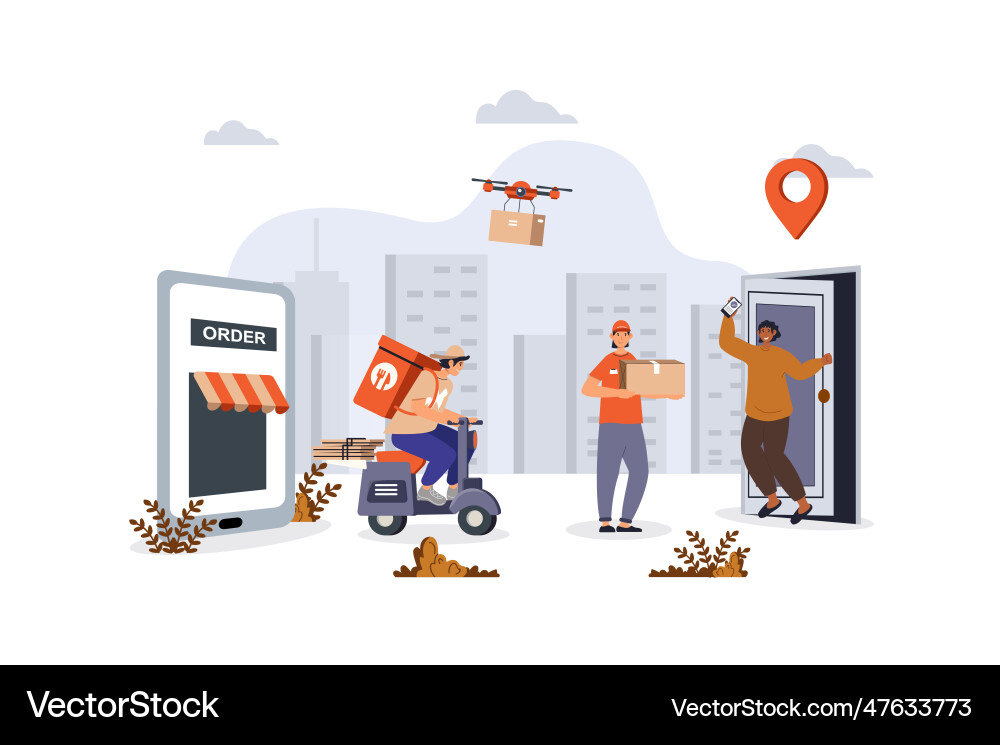 Delivery concept with character scene for web vector image
