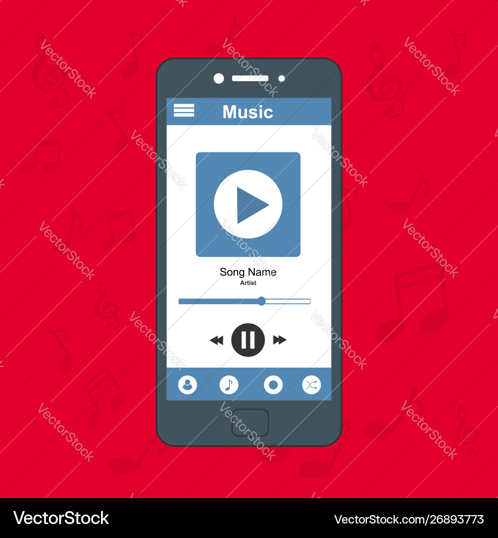 Media player application app template with flat Vector Image
