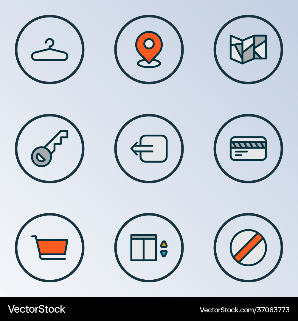 Navigation icons colored line set with key hanger Vector Image