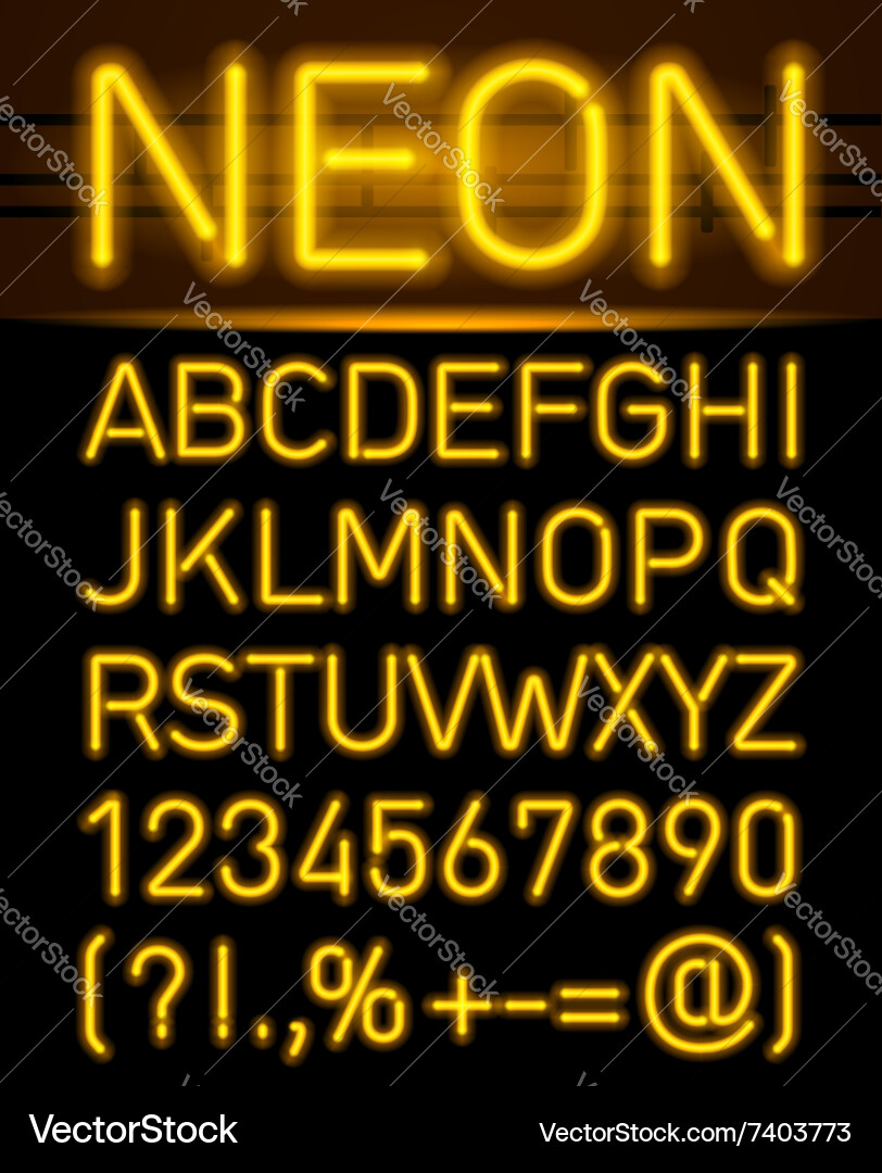 Neon Font and Symbols Set Vector Image