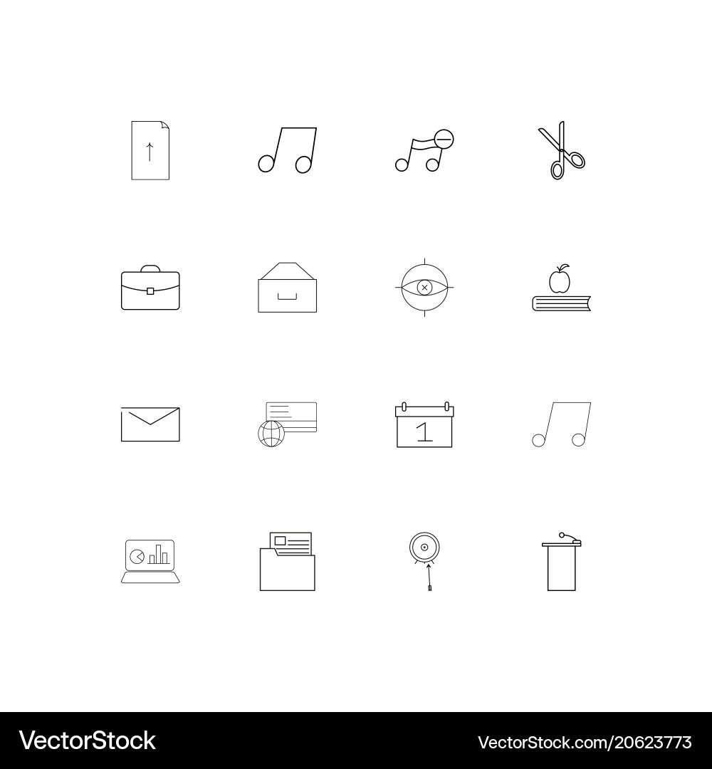 Office simple linear icons set outlined vector image