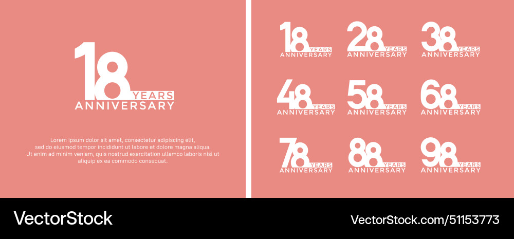 Set of anniversary logo white color on pink Set of anniversary logo white color on pink vector image