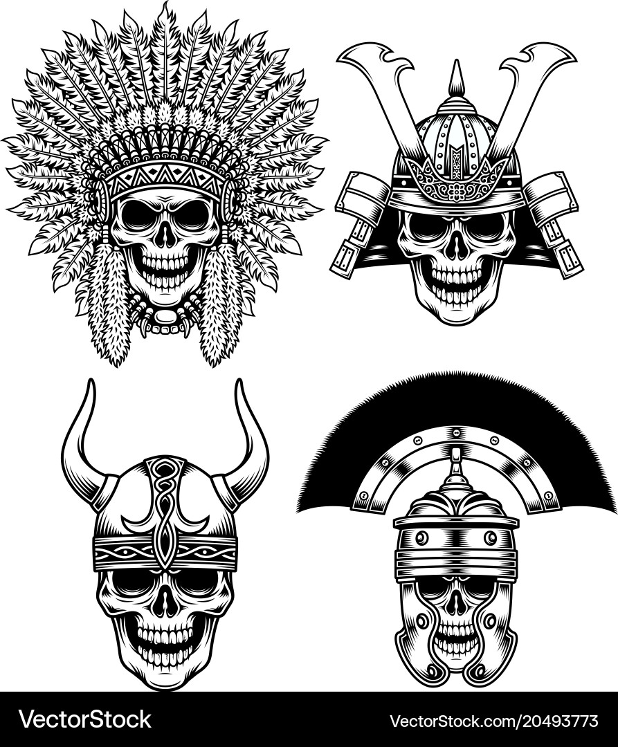Warrior Skull Collection Vector Image