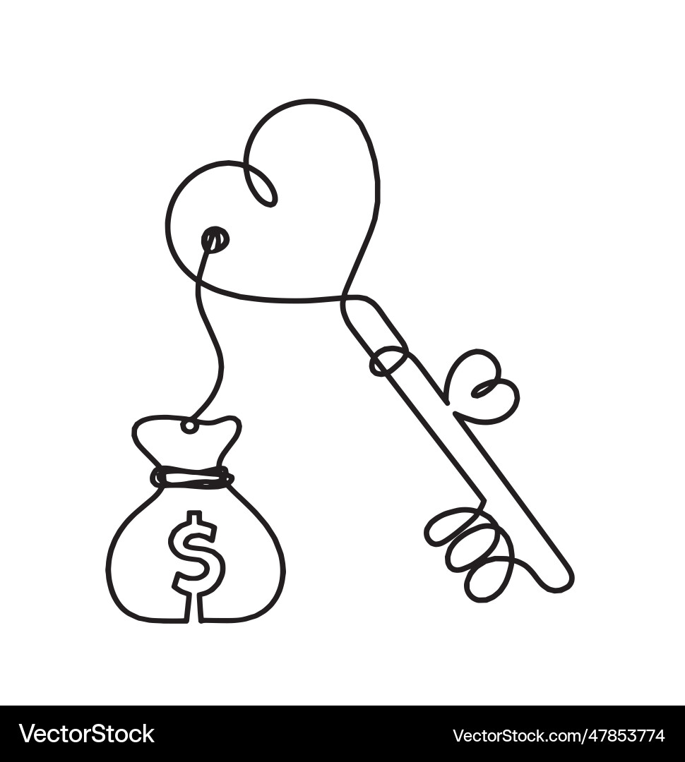 Abstract heart-key with dollar as continuous line Abstract heart-key with dollar as continuous line vector image