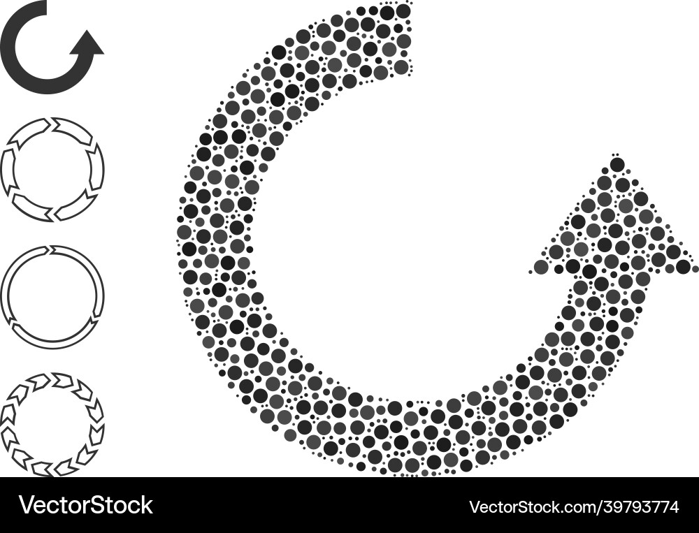 Dotted rotate up mosaic of round dots and similar Dotted rotate up mosaic of round dots and similar vector image