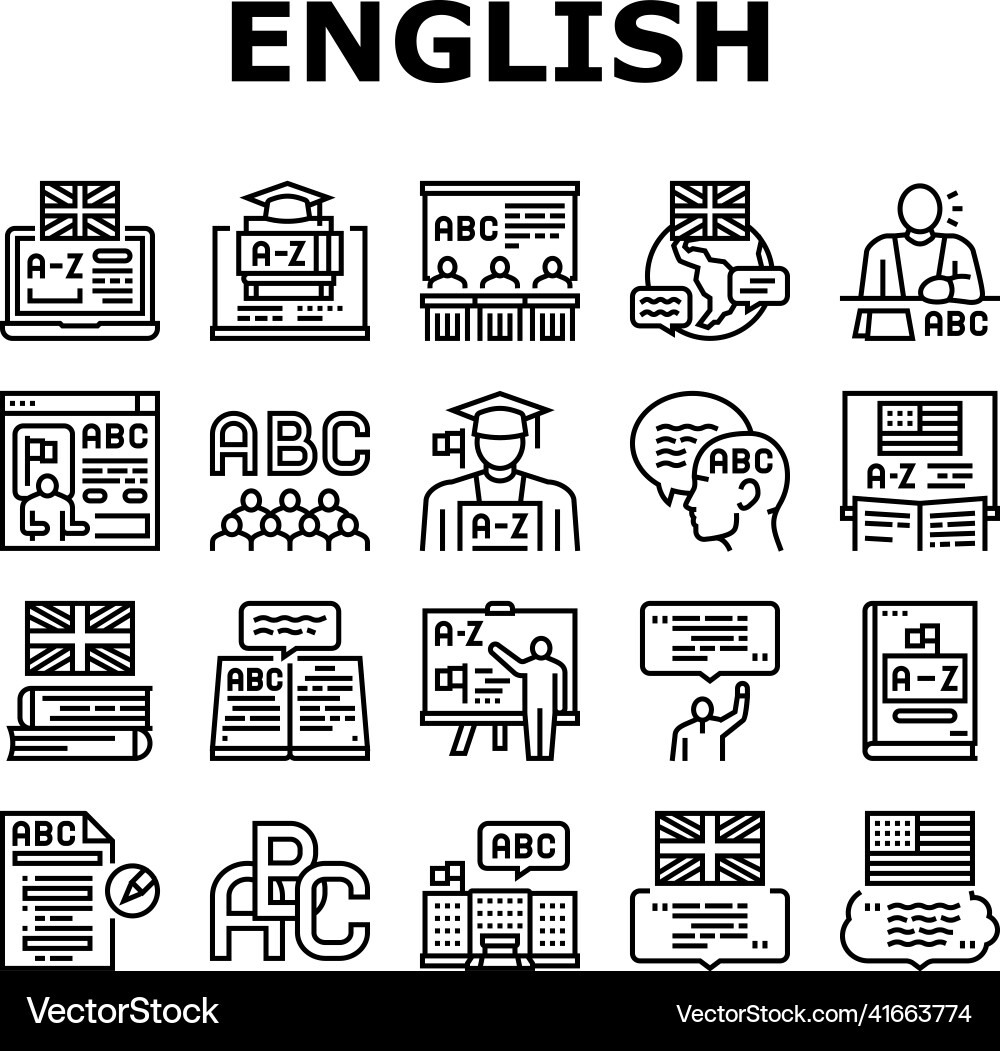 English language learn at school icons set English language learn at school icons set Vector Image