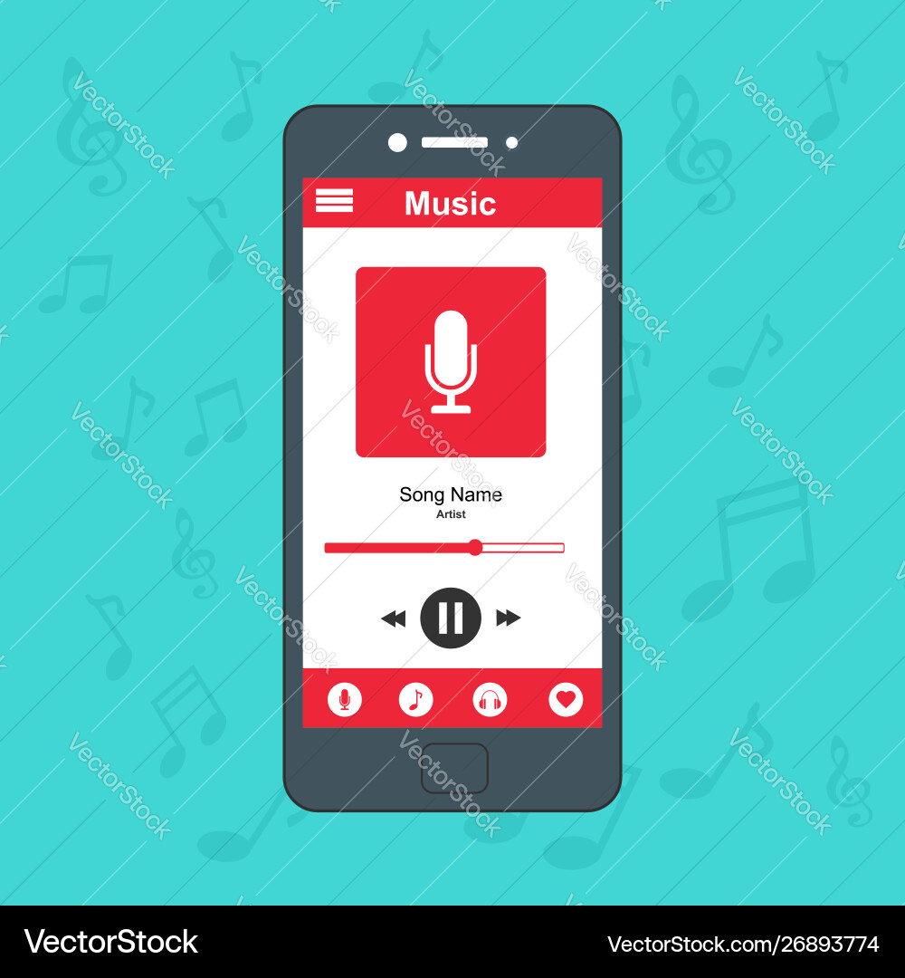 Media player application app template with flat Media player application app template with flat vector image