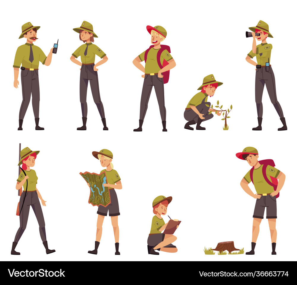 Männlich und weiblich als Park Ranger oder Wald Ranger Männlich und weiblich als Park Ranger oder Wald Ranger vektorbild