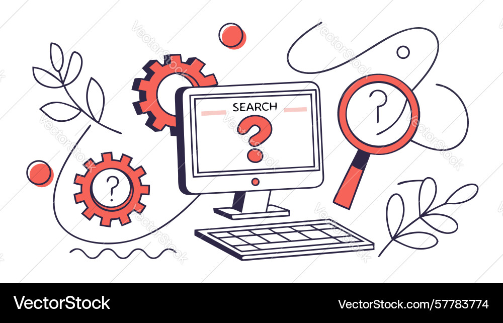 Problem solving research computer with search Vector Image