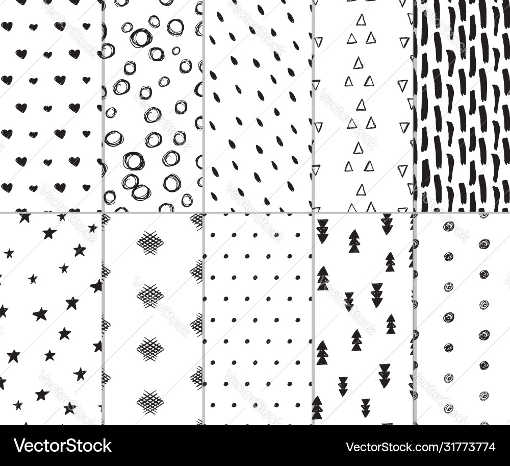 Seamless patterns with hand drawn elements Seamless patterns with hand drawn elements vector image