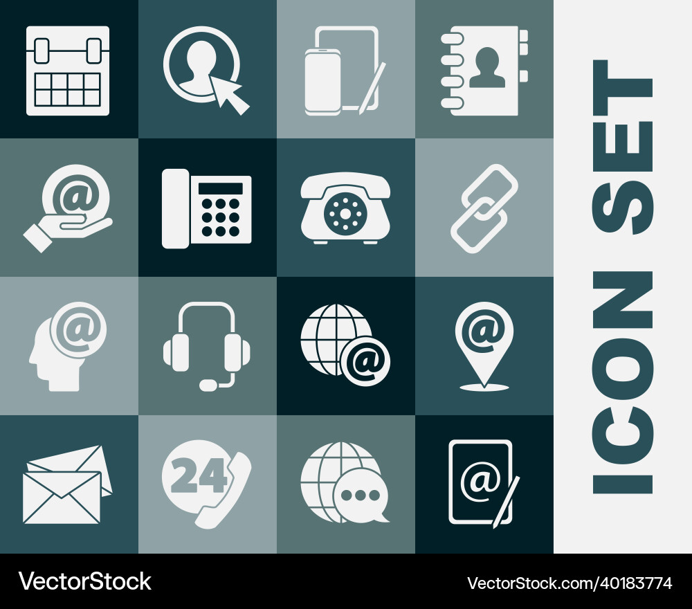 Set mail and e-mail location chain link phone Set mail and e-mail location chain link phone vector image