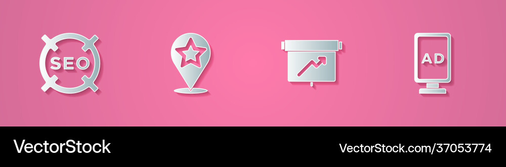 Set paper cut seo optimization map pointer vector image