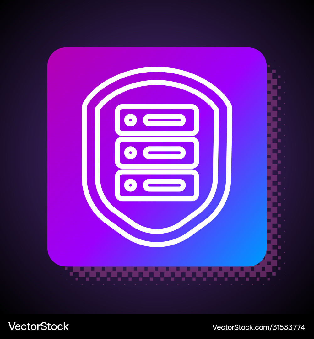White line server with shield icon isolated White line server with shield icon isolated Vector Image