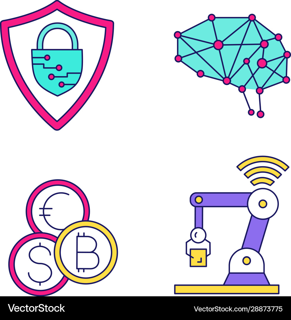Artificial intelligence color icons set Artificial intelligence color icons set Vector Image