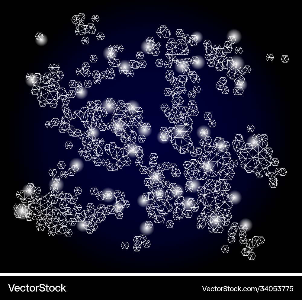 Bright web network particle swarm with glare spots Bright web network particle swarm with glare spots vector image