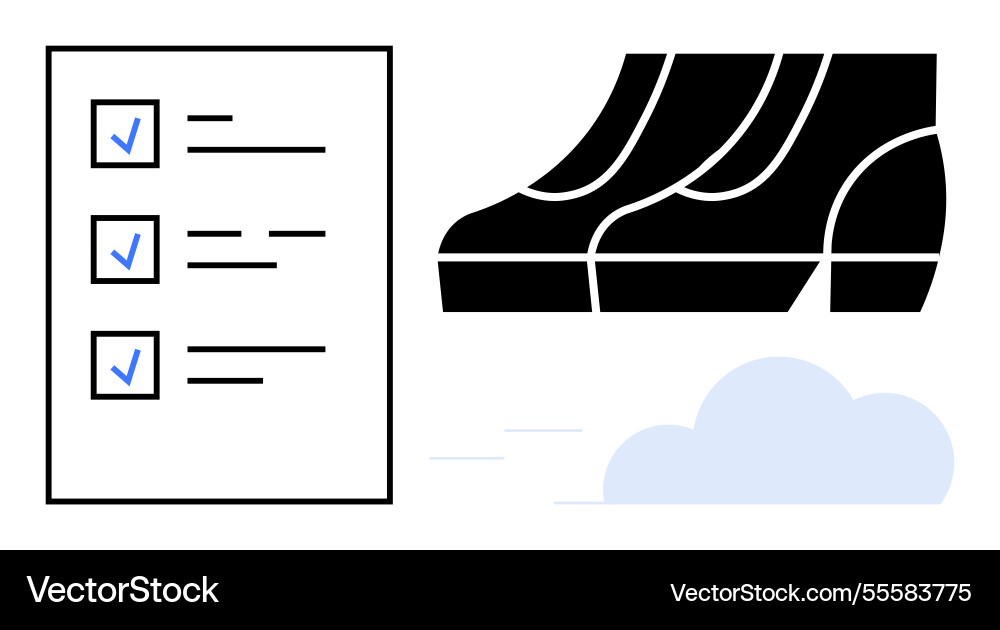 Checklist with ticked boxes and running shoes Checklist with ticked boxes and running shoes vector image