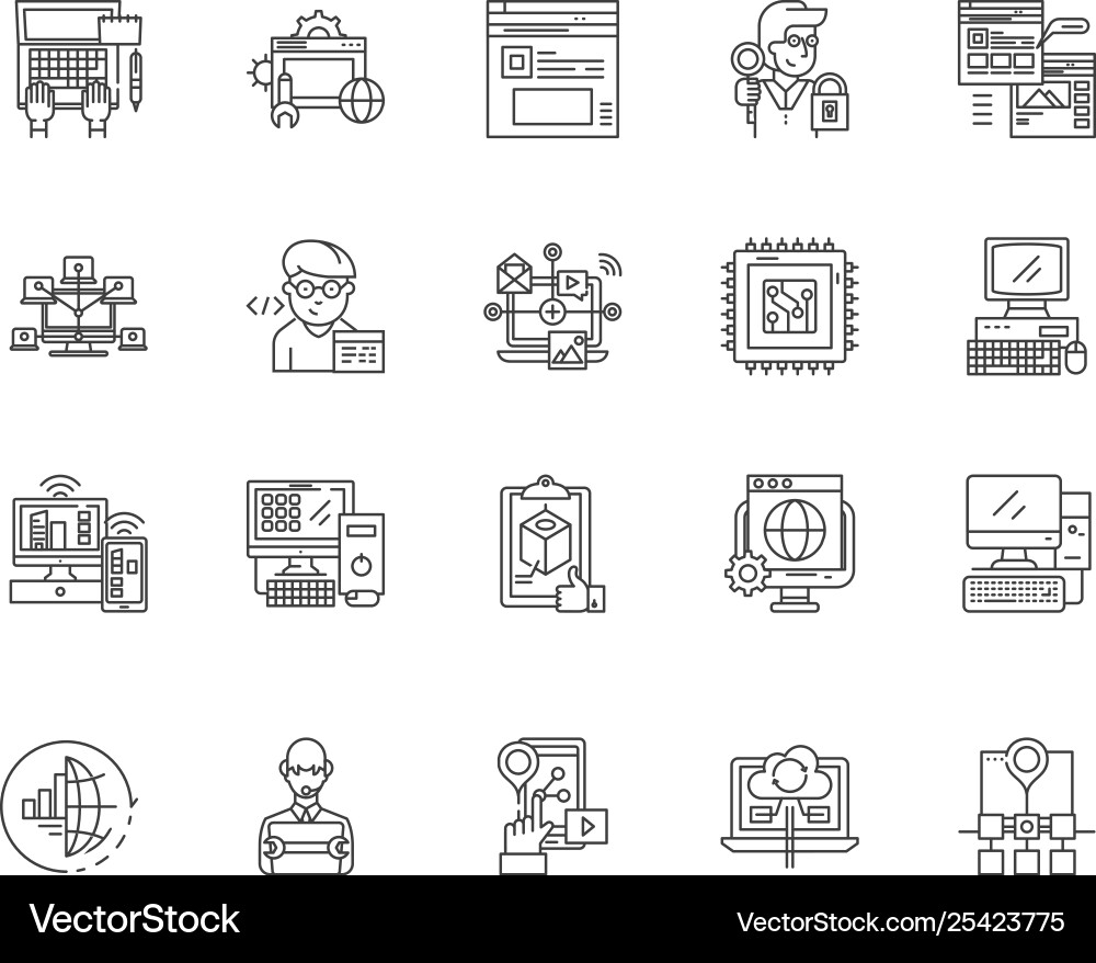 Computer programming line icons signs set Computer programming line icons signs set vector image