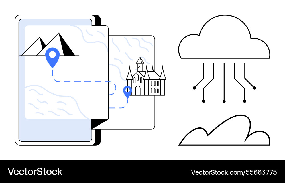 Digitale Kartennavigation mit Cloud-Datenverbindung Digitale Kartennavigation mit Cloud-Datenverbindung Vektorbild
