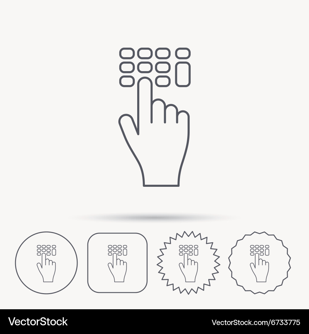 Enter pin code icon click hand pointer sign vector image