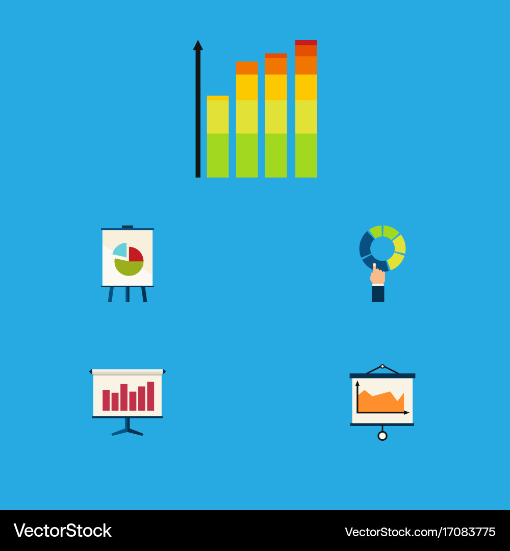 Flat icon graph set of statistic easel vector image