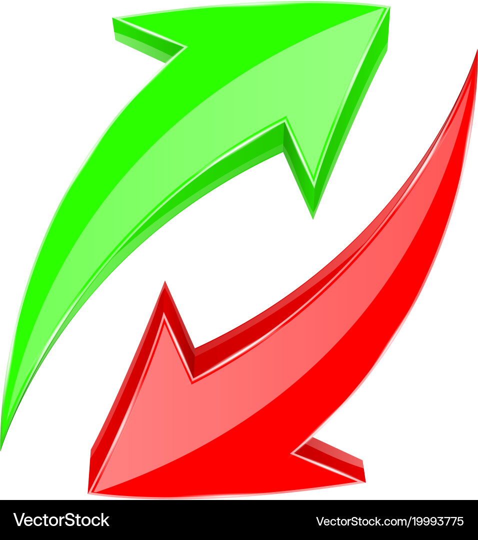 Green and red arrows shiny 3d web icons up vector image