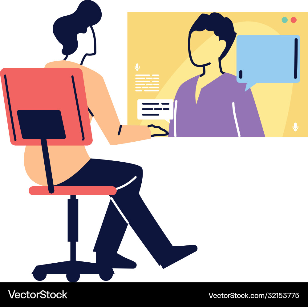 Man at desk having a video call with another Vector Image