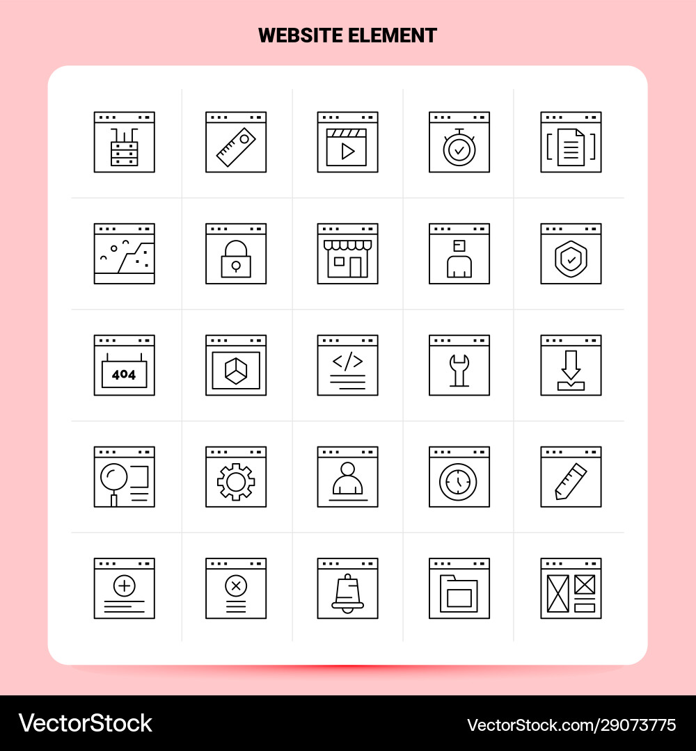 Outline 25 website element icon set line style Outline 25 website element icon set line style Vector Image