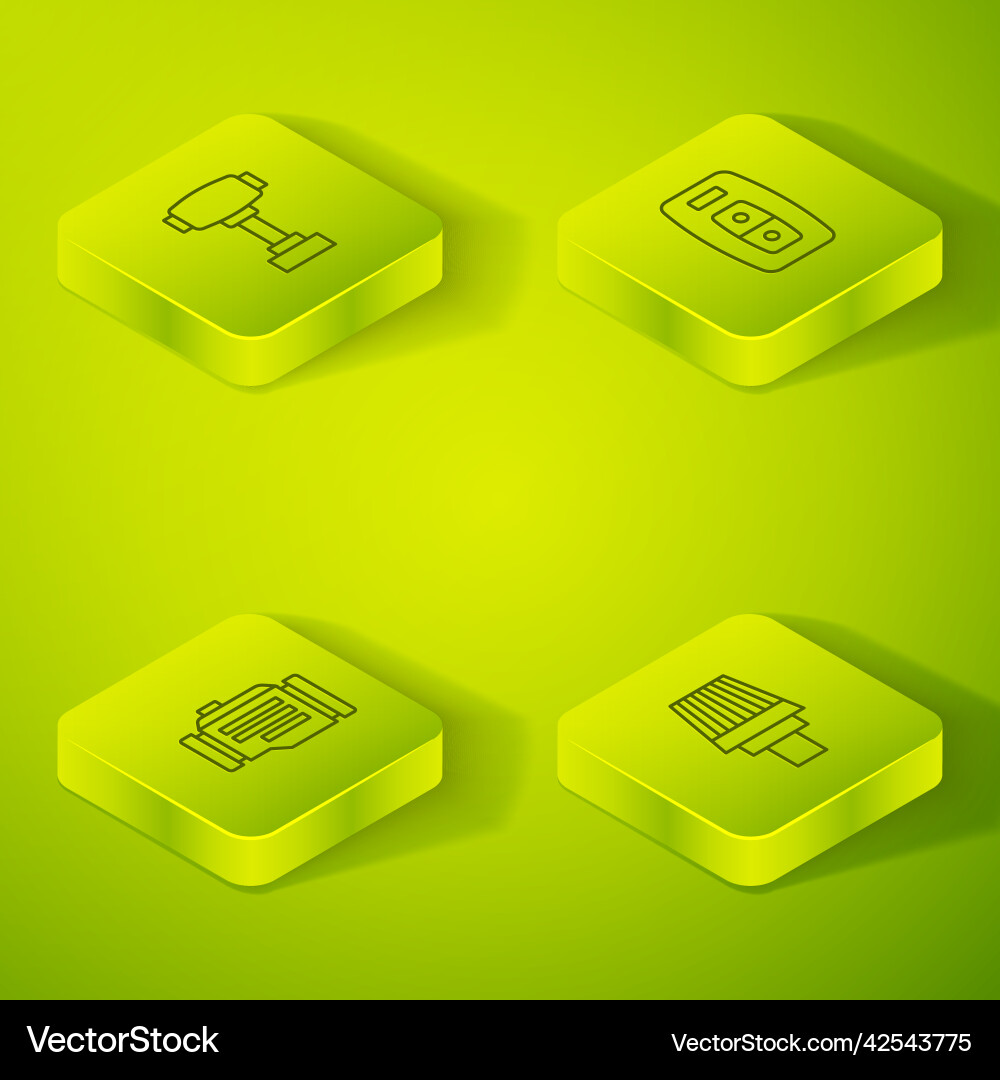 Set isometric line car key with remote check Vector Image