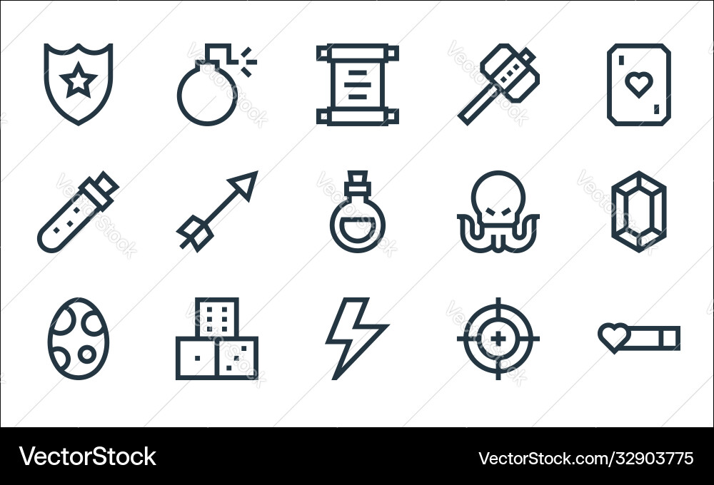 Video game elements line icons linear set quality vector image