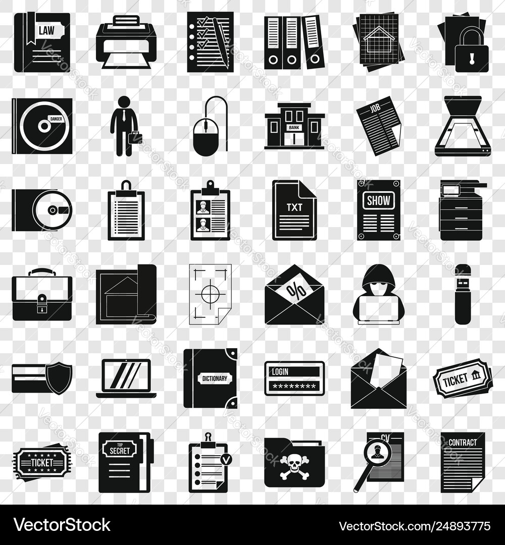 Working document icons set simple style Working document icons set simple style vector image