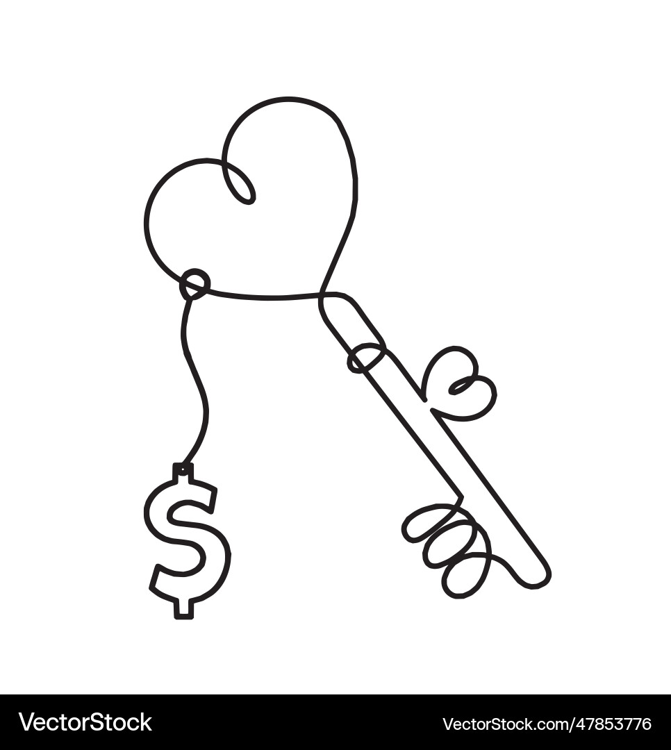 Abstract heart-key with dollar as continuous line vector image