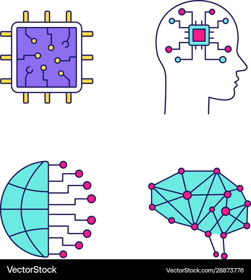 Artificial intelligence color icons set Artificial intelligence color icons set vector image
