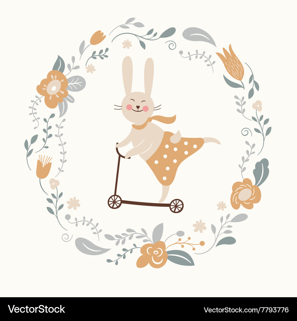Charming Bunny on a Cycle Vector Image