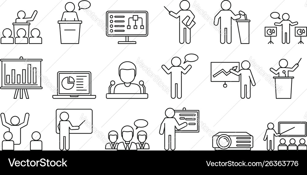 Lecture classroom icons set outline style Lecture classroom icons set outline style vector image