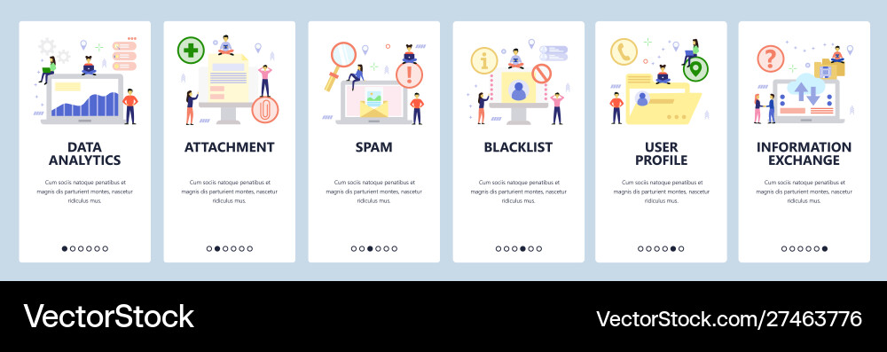 Mobile app onboarding screens data analytics vector image
