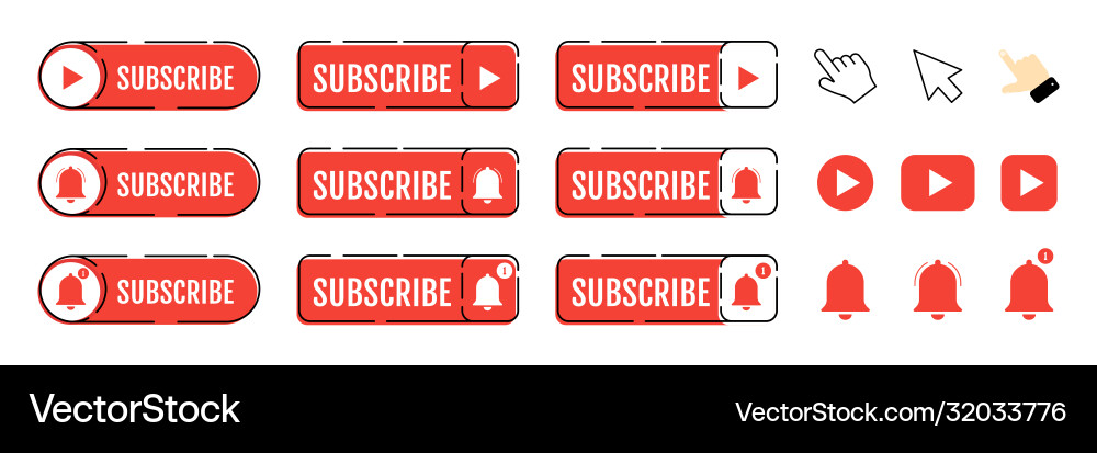 Subscribe call button and hand cursor red Subscribe call button and hand cursor red vector image