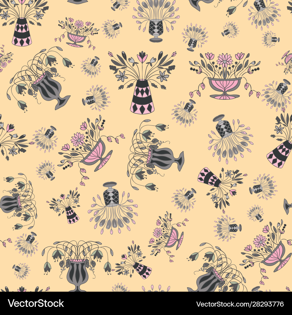 Yellow and black vases repeat pattern print Vector Image