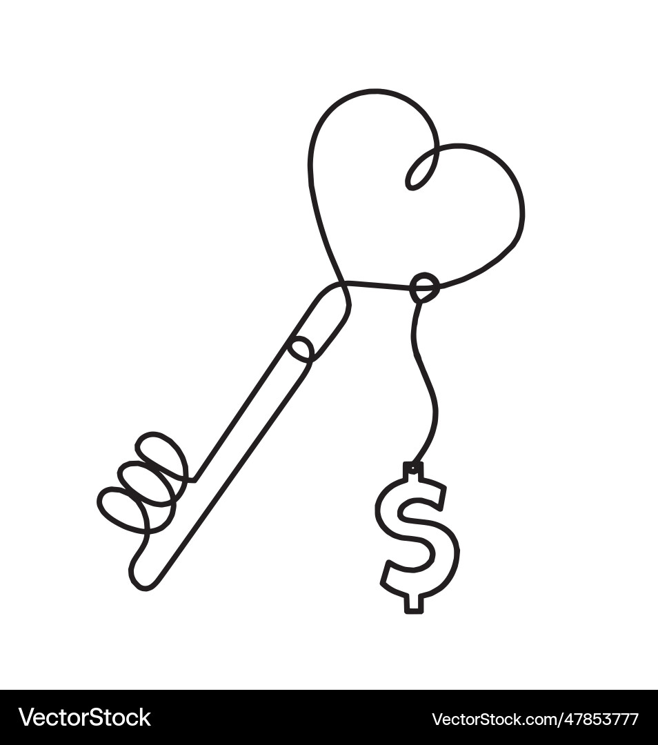 Abstract heart-key with dollar as continuous line Abstract heart-key with dollar as continuous line vector image