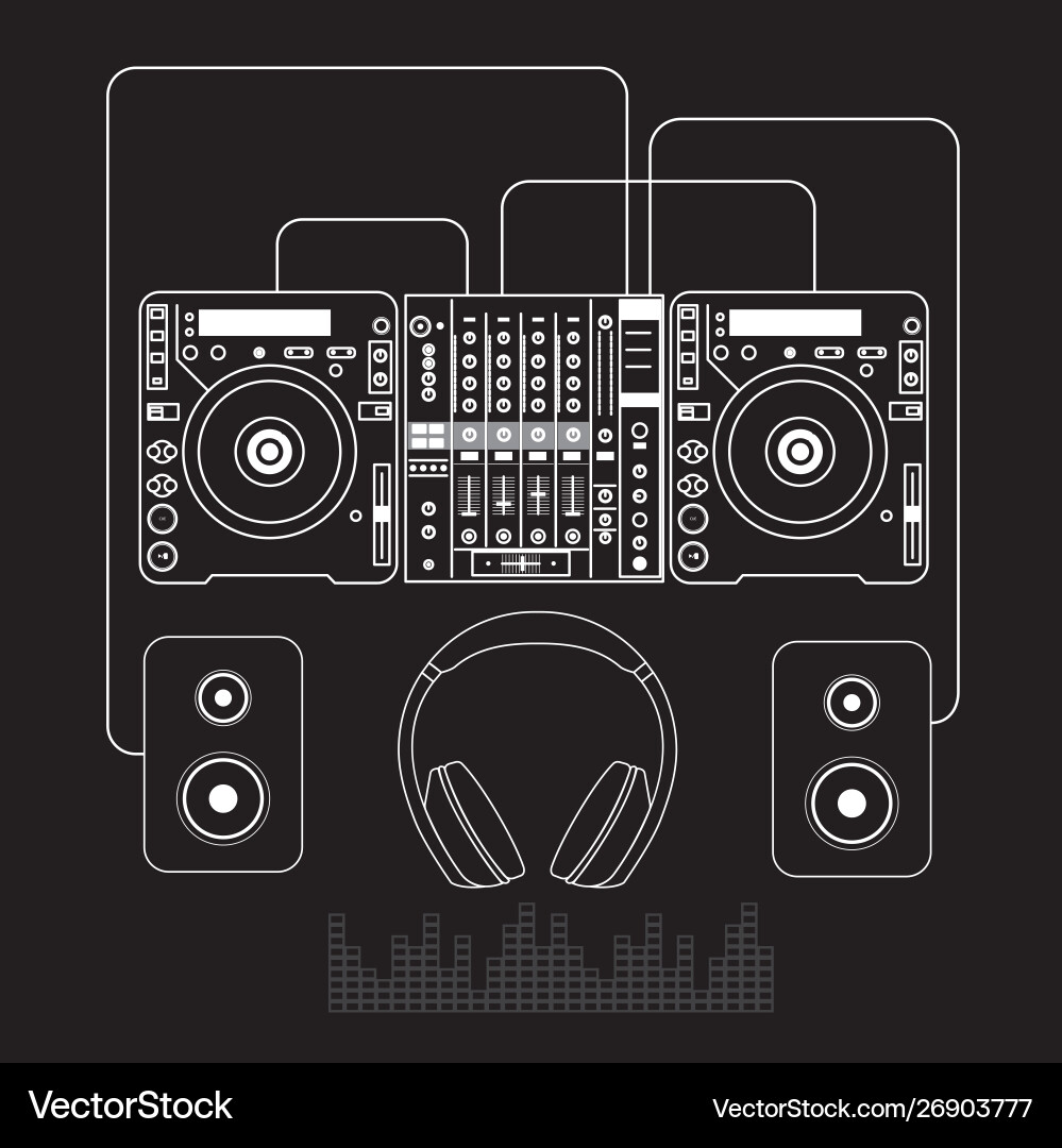Dj mixer sound turntables headphone isolated Dj mixer sound turntables headphone isolated vector image