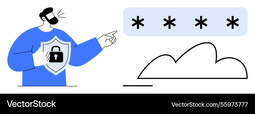 Man emphasizing cloud security and password Man emphasizing cloud security and password vector image