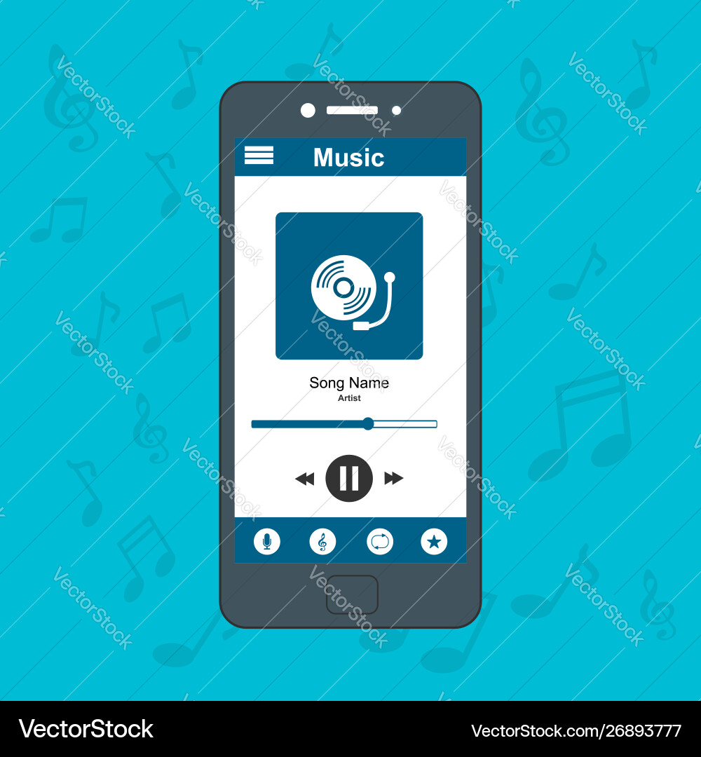 Media player application app template with flat Vector Image