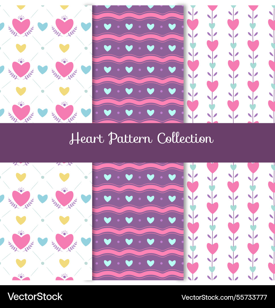 Nice collection of patterns with hearts Vector Image