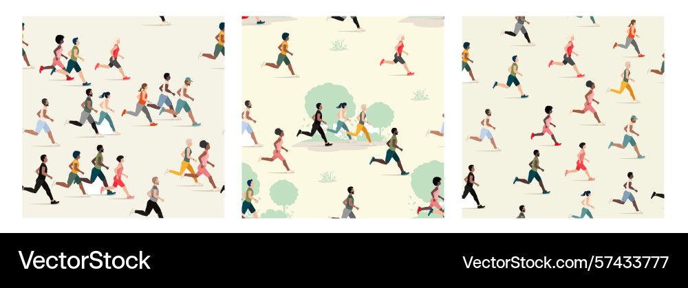 People running seamless pattern set People running seamless pattern set Vector Image