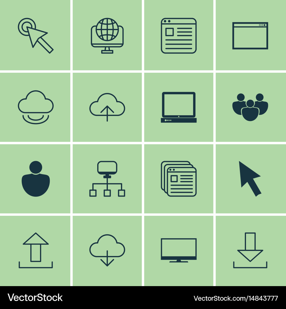 Set of 16 internet icons includes pc send data vector image