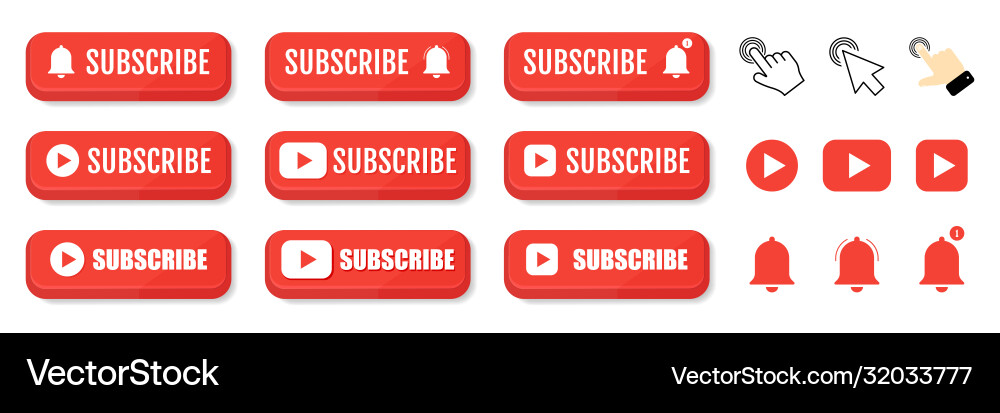 Subscribe call button and hand cursor red vector image