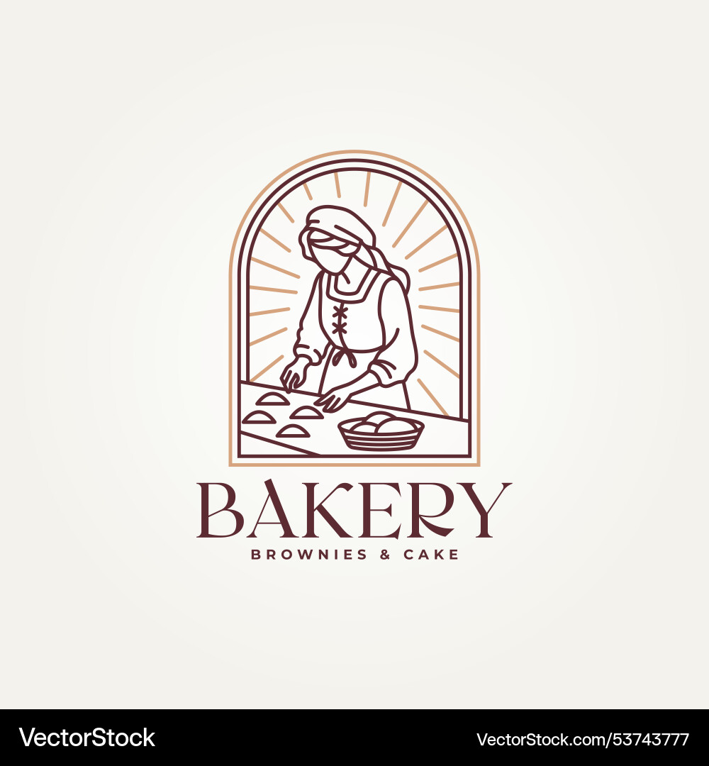 Woman making bread or cake line art badge logo Woman making bread or cake line art badge logo vector image