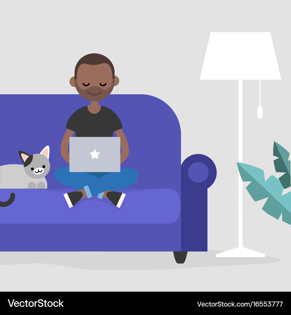 Young Black Freelancer Working at Home Vector Image