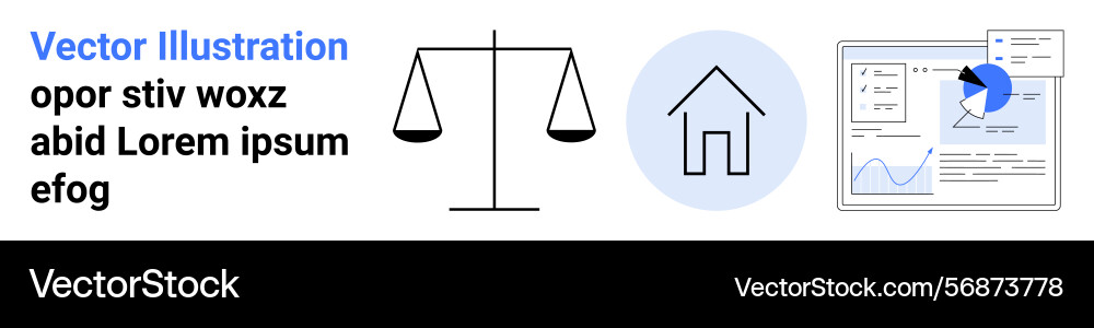 Balanced scales home icon and data analytics Balanced scales home icon and data analytics Vector Image